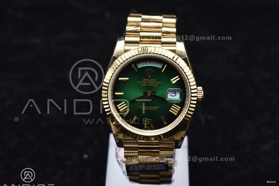 A2836 Steel Edition Dial Black (Gain QF 725 V4 Weight) TechFriendly Best President 904L Bracelet 40 YG Green on DayDate 0710